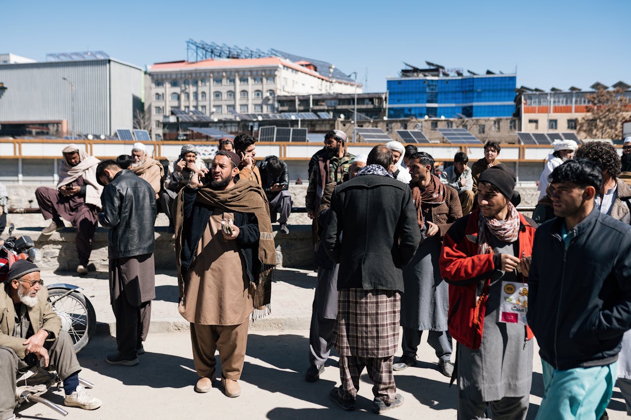 Street Scene in Afghanistan with Diverse Crowd