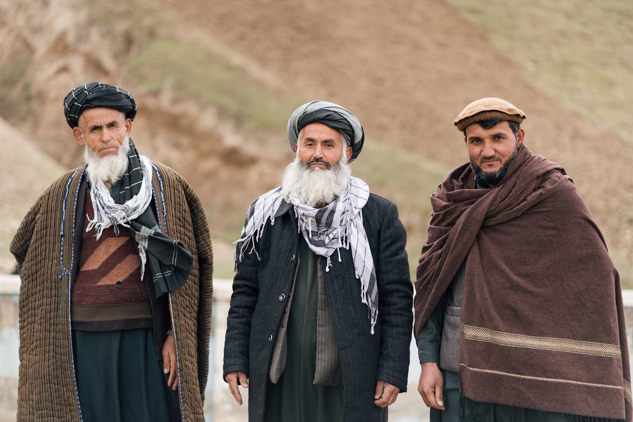 Traditional Afghan Attire in Rural Setting